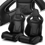 C-Series Reclinable Black w/suede PVC Sport Racing Seats Pair With Slider (for: Porsche)