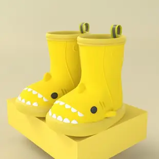 兒童 雨鞋 高筒 立體 可愛高顔值雨靴卡通鯊魚兒童雨鞋1-3到6嵗小朋友高筒防水鞋子