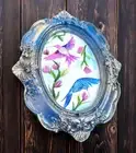 Hummingbird print with original Flowers in mini vintage style ornate frame