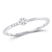 14k White Gold Round Diamond Flower Stackable Band Ring 1/20 Cttw