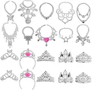ERINGOGO 20 Pcs Mini Crown Necklace Set for Dolls Play Jewelry Accessories Safe Unique Styles for Dolls Versatile