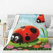 Flannel Throw Blanket, Ladybug Landscape Blankets for Couch Washable Lightweight Blanket for Bed Soft Fleece Blanket 50"x40" Air Conditioning Blanket Warm Plush Blankets for All Season