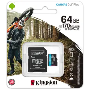 金士頓 KINGSTON 64GB microSDXC Canvas Go Plus 170MB/s SDCG3/64GB U3 A2 V30 記憶卡