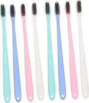 [PACKOVE] 10Pcs Bamboo Charcoal Bristle Toothbrush for Adults Ergonomic Handle Oral Care Tool Durable Comfortable Gripping Straw Design