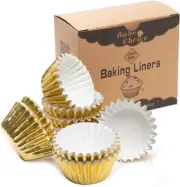 Non-Stick 400pcs Gold Mini Cupcake Liners for baking, Size Foil muffin Wrappers,