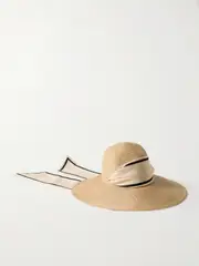 [Eugenia Kim] Eugenia Kim - Cassidy Striped Satin-trimmed Straw Hat - Beige - One size One size Neutrals