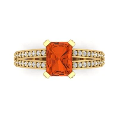 2.45Ct Emerald Cut Red Gemstone Solid Gold Engagement Promise Statement Ring