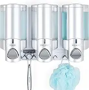Better Living Products Aviva Shower Dispenser 3, Shampoo and Soap Dispenser, 3 x 11 fl. oz. Satin Silver, 11.2" x 3.5" x 7"