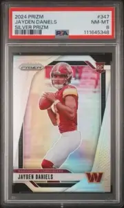 Jayden Daniels LOTx2 Panini Prizm- #347 Silver Prizm PSA 8 + The Rookies PSA 10