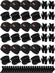 [Toulite] 48 Pcs Winter Beanie Caps Scarf Gloves and Socks Set, Winter Warm Fleece Lined Knitted Hat Skull Cap Neck Gaiter Gloves Sock