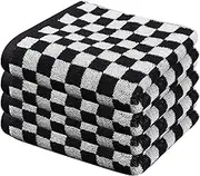 Checkered Towels 4Pcs 14.6x29in - Absorbent Black & White Cotton Hand Towels, Soft Bath Towels for Home, Hotel, Dorm, Facial Cloths