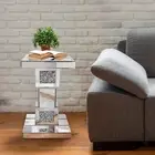 Silver Mirrored End Table with Crystal Inlay, Modern Mirrored Side Table Accent