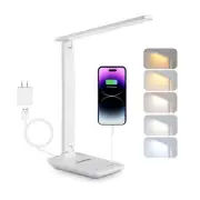 LED Desk Lamp for Home Office, USB Charging Port, Dimmable Table Lamp, Foldab...