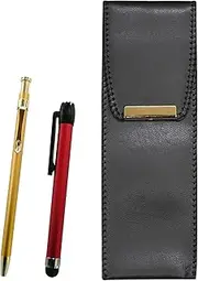 2 Pack Eco Leather Pen Case Metal Touch Stick Red and Slim 60 Ballpoint Pen Gold Set BR-ALR-SV60KBP-2