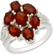 [MOONEYE] Cluster Statement Split Shank Accents Ring Garnet Gemstone 925 Sterling Silver Wedding Women Ring