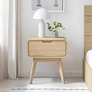 Merryluk Modern Mid-Century Modern Nightstand, Beige, 39 cm x 45 cm x 50.6 cm, Bedside Table, Side Table, End Table, Nightstand with Drawer