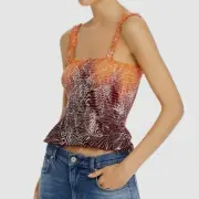 NEW $215 Aqua Women's Red White Smocked Ruffle Sleeveless Blouse Tank Top Size L