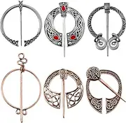 [Hicarer] 6 Pieces Vintage Viking Brooch Cloak Pin Scarf Shawl Buckle Clasp Pin Brooch Penannular Brooch for Costume Accessory, Antique Silver, Rose Gold