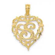 14K Yellow Gold 14Ky Heart Script Letter S Initial Charm