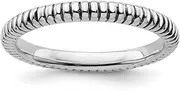 [JewelryWeb] 2.5mm 925 Sterling Silver Polished Patterned Artisan Oxidized Stackable Antiqued Ring Size 9-Stackable-Ring for Women
