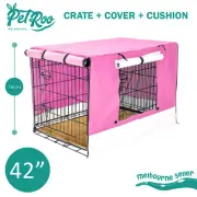 Paw Mate Wire Dog Cage Crate 42in with Tray + Cushion Mat + Pink Cover Combo