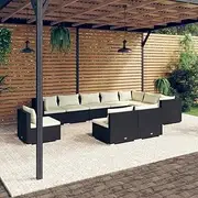 10 Piece Garden Lounge Set with Cushions Poly Rattan Black, Garden Furniture Sets
