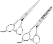 TOVINANNA 2pcs Stainless Steel Left-handed Hair Cutting Scissors with Thinning Flat Scissors for Barbers Ergonomic Grip Design Hairdressing Tools