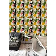 Pineapple toucan removable Wallpaper color Wall Mural Self Adhesive Peel & Stick