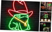 Frog Neon Sign 12.6“ x 9.8”, Frog with Cowboy Hat LED Sign for Wall Decor |