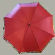 Burberrys Perfumes Umbrella Red Nova Check W/ Wooden Handle W Tags Vintage Golf