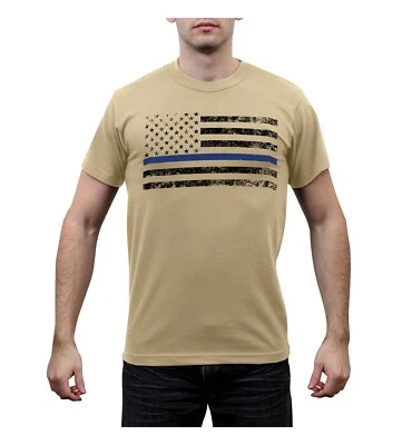 Rothco Thin Blue Line T-Shirt - Desert Sand TBL American Flag Casual Tee Shirt