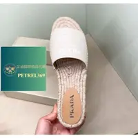 在飛比找蝦皮購物優惠-二手 普拉達 PRADA 女式徽標麻布拖鞋 1XX537-1