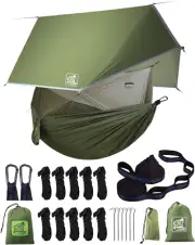 Camping Hammock with Net and Rain Fly, Portable Lightweight Outdoor Hammock Tree