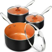 MICHELANGELO Sauce Pan Set, Ultra Nonstick Saucepan Set of 3, 1+2+3QT, Black
