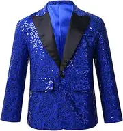 [Rswnyirn] Kids Boys Sequins Suit Blazer Jacket Wedding Evening Party Prom One Button Formal Dress Coat