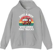 [X.Style] Just A Boy Who Loves Fire Trucks Firefighter Toddler ds034 Hoodie Grey S