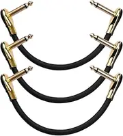 3pcs Patch Cables for Effect Pedal 15cm Gold-lacqured Flat Head Black 3 Pack