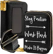 [Miss Adola] Credit Card Holder for Women - RFID Women Wallet Leather Card Wallet for Ladies Girls Female Aesthetic Cute Wallet with Card Slots Coin Cash Zipper Purse & ID Window, Black Word, Positive