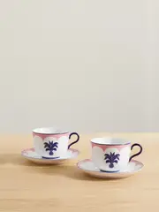 [AQUAZZURA CASA] AQUAZZURA CASA - Jaipur Set Of Two Ceramic Tea Cups And Saucers - Pink - One size One size Pink