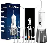 AZ Smile Dental Flossers Cordless for Teeth Cleaning, 350ML Portable Oral Irrigator with 5 Modes 8 Jet Tips OLED Display, Rechargeable Teeth Cleaner with Detachable Water Tank for Home Travel Shower…