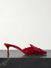 [Manolo Blahnik] Manolo Blahnik - Harnes 50 Appliquéd Suede Mules - Red - IT38.5 IT 38.5 Red