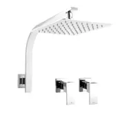 ACA WELS WATERMARK Square 8'' Ultrathin Stainless Steel Rainfall Shower Head Gooseneck Wall Arm Twin Taps Chrome