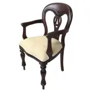 Solid Mahogany Wood Carver Fiddle Back Chair Antique Style Beige Upholstered
