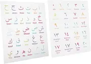LOPUNER 2 Sheets Arabic Alphabet and Number Learning Poster for Room Decoration Educational Wall Chart for Nursery Preschool and Kindergarten Vibrant Colors for Early Learning