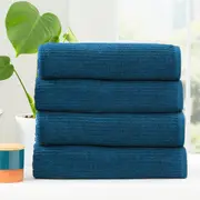 Renee Taylor Cobblestone 650 GSM Cotton Ribbed Towel Packs 4pc Bath Towel Ink