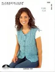 Cardigan Vest - Plymouth Yarn KNITTING PATTERN #1020 Women 36"-49.5"