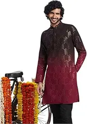KISAH Men's Kurta, Black Cotton, Embellished Long Sleeves Regular Fit Mandarin Collar