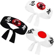 [LIFKOME] 3pcs Ninja Headband Karate Sweat Costume Sushi Cosplay Japan Accessories Samurai Headbands Long Hair Bands for Men Ninja Party Favors Bandana Headband for Men Polyester