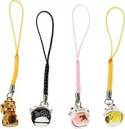 Alipis Metal Car Keychain Japanese Decor Lucky Cat Beckoning Cat Keychains Maneki Neko Fortune Wealth Health Mascot Pendants Car Purse Backpack Handbag 4Pcs Car Parts Keychain Key Ornament