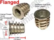 E-Z LOK 1/4-20 Die Cast Zinc Hex Drive Threaded Insert Wood Flanged Unflanged